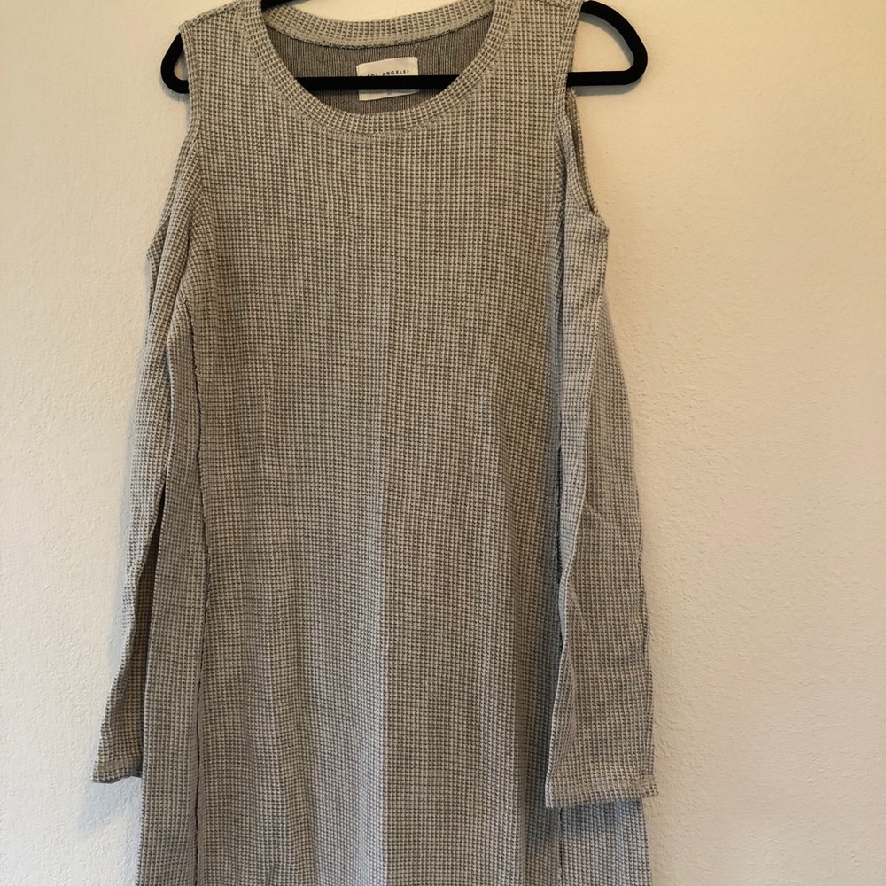 Sol Angeles grey midi cold shoulder dress